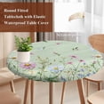 thumbnail image 4 of Flower Green Round Tablecloth, Fitted Table Cover with Elastic for 45"-54" Round Tables, Blue Pink Daisy Wildflower Floral Botanical Table Cloth Outdoor Indoor Dinning Party Waterproof Tablecloths, 4 of 7