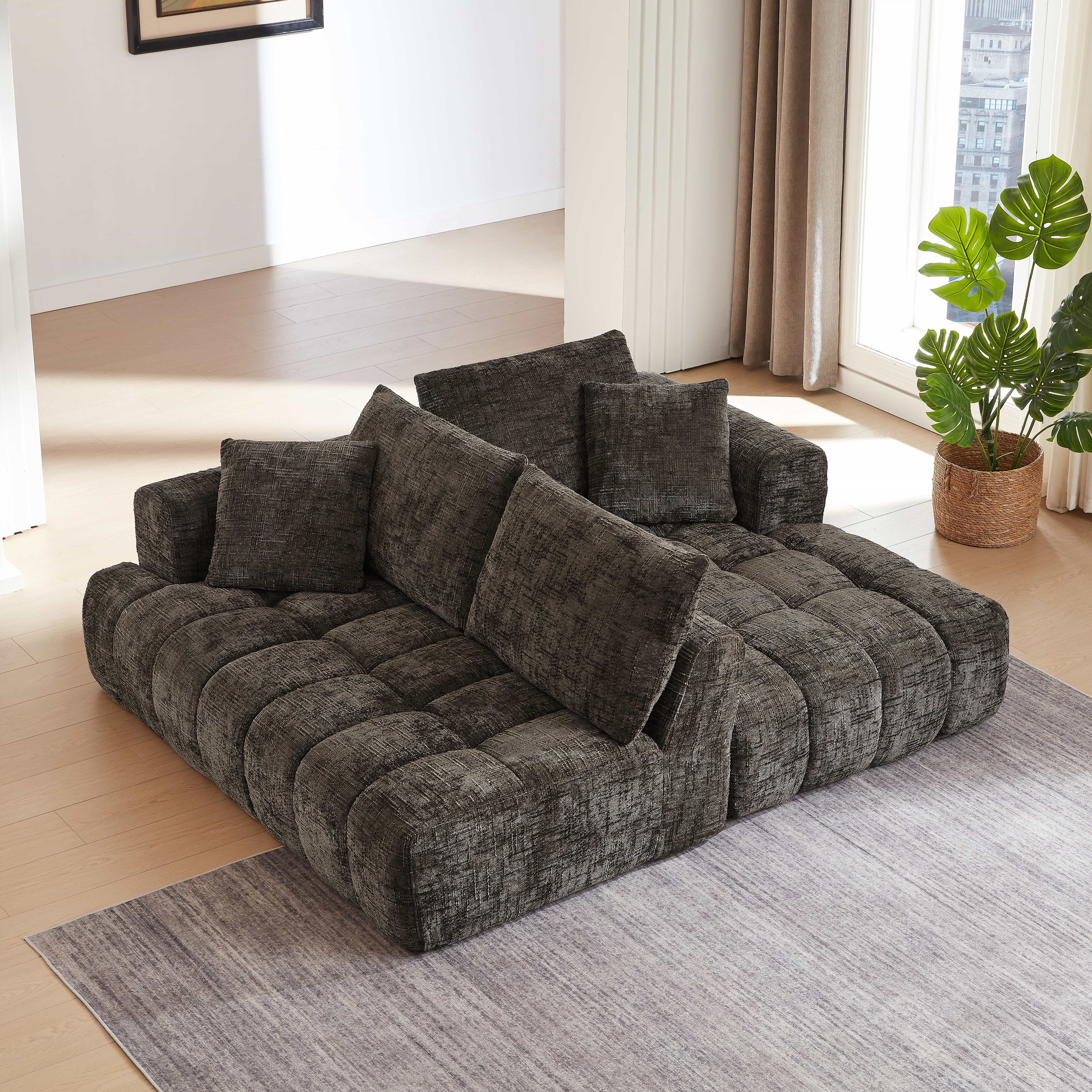 MAYEERTY Chenille L-Shape Oversized Sectional Sofa, Minimalist & Luxury for Apartment, 108×63" Brown