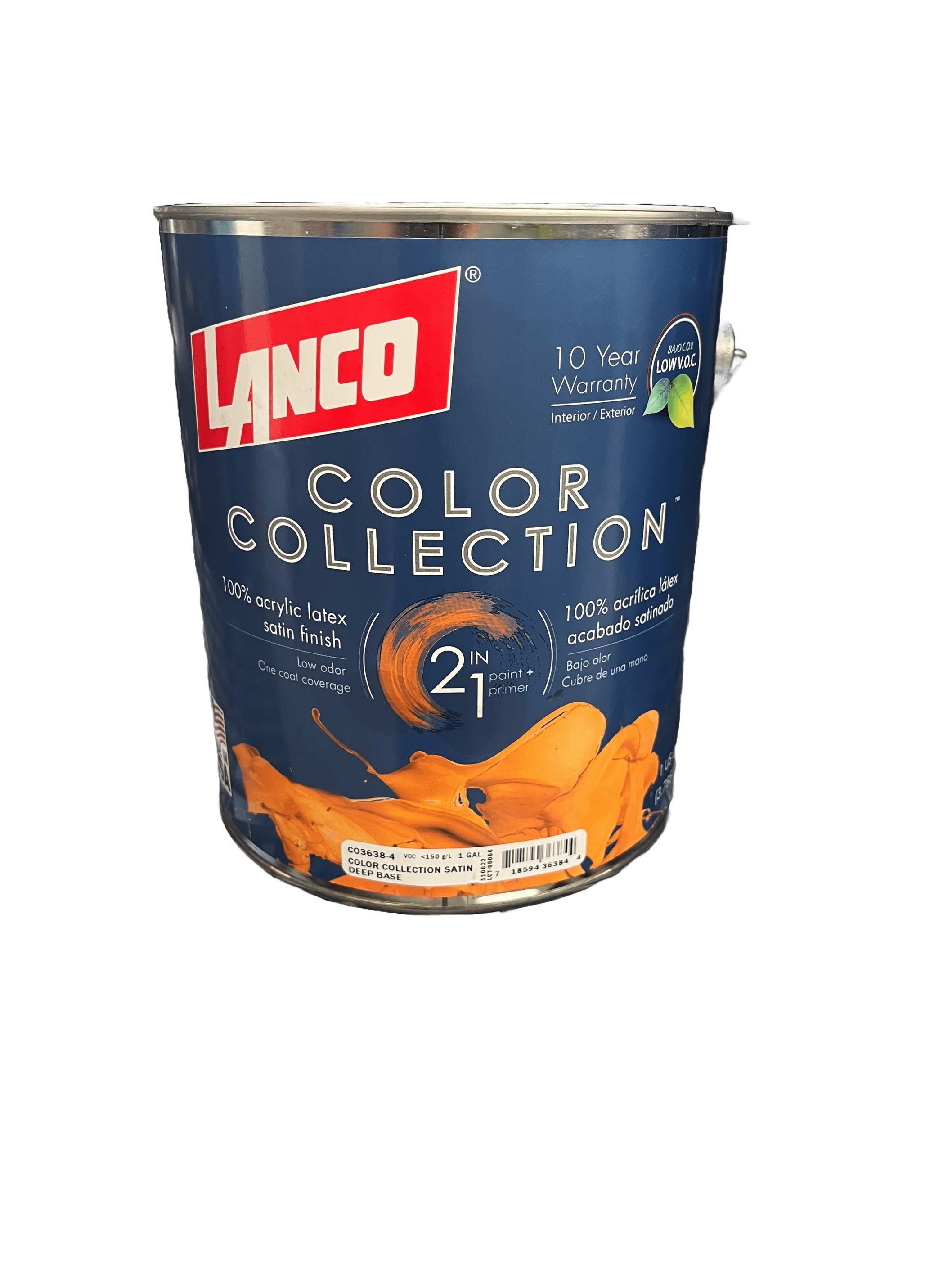Lanco Color Collection 2 in 1, Satin Interior & Exterior Wall & Trim Paint, White Base Finish, 1 Gallon