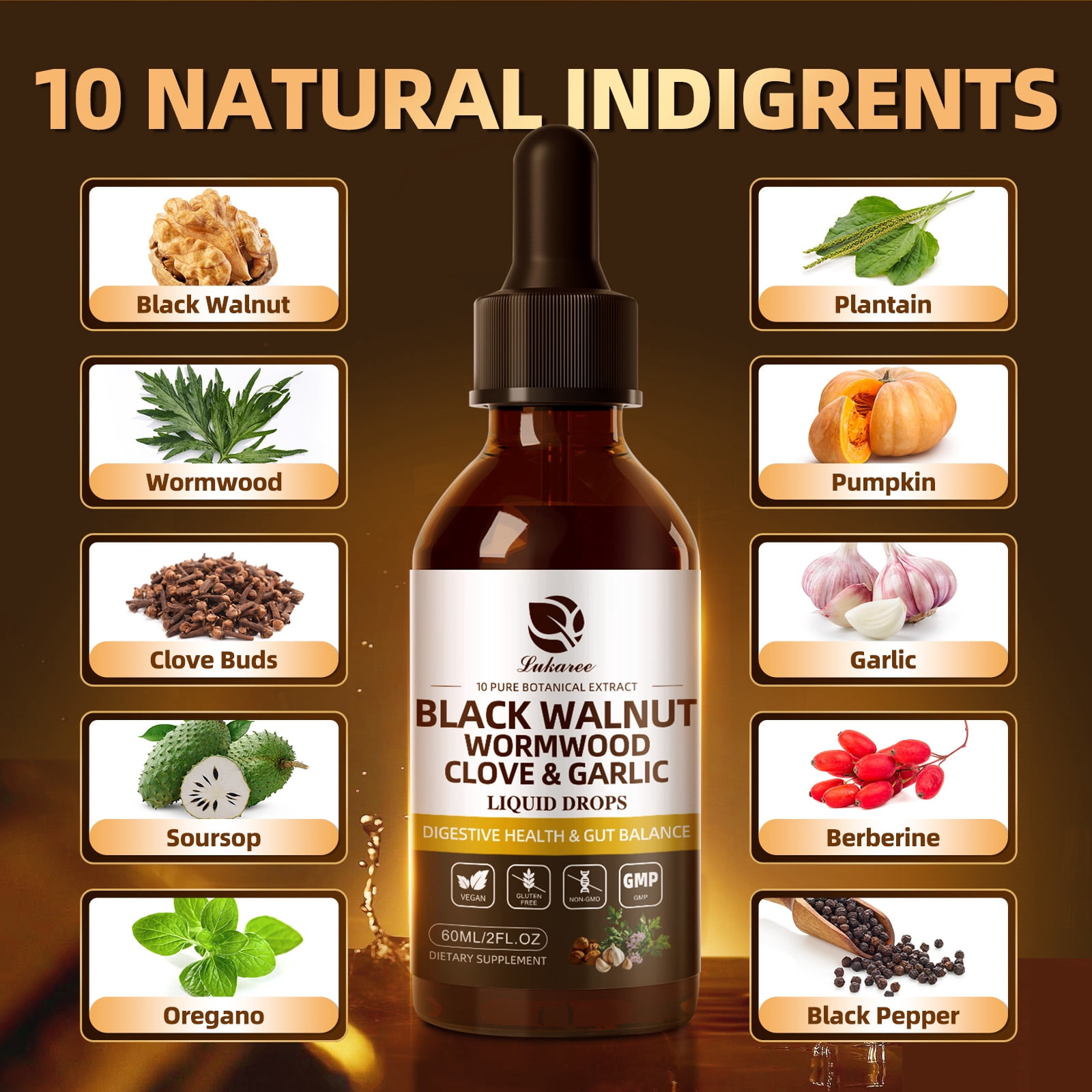 (2 Pack)Black Walnut Wormwood Tincture – Rapid Gut Cleanse & Digestive Health with Oregano Garlic & Berberine, 10:1 Ultra-Concentrated Liposomal Delivery (98% Absorption), Alcohol-Free Gut-Friendly
