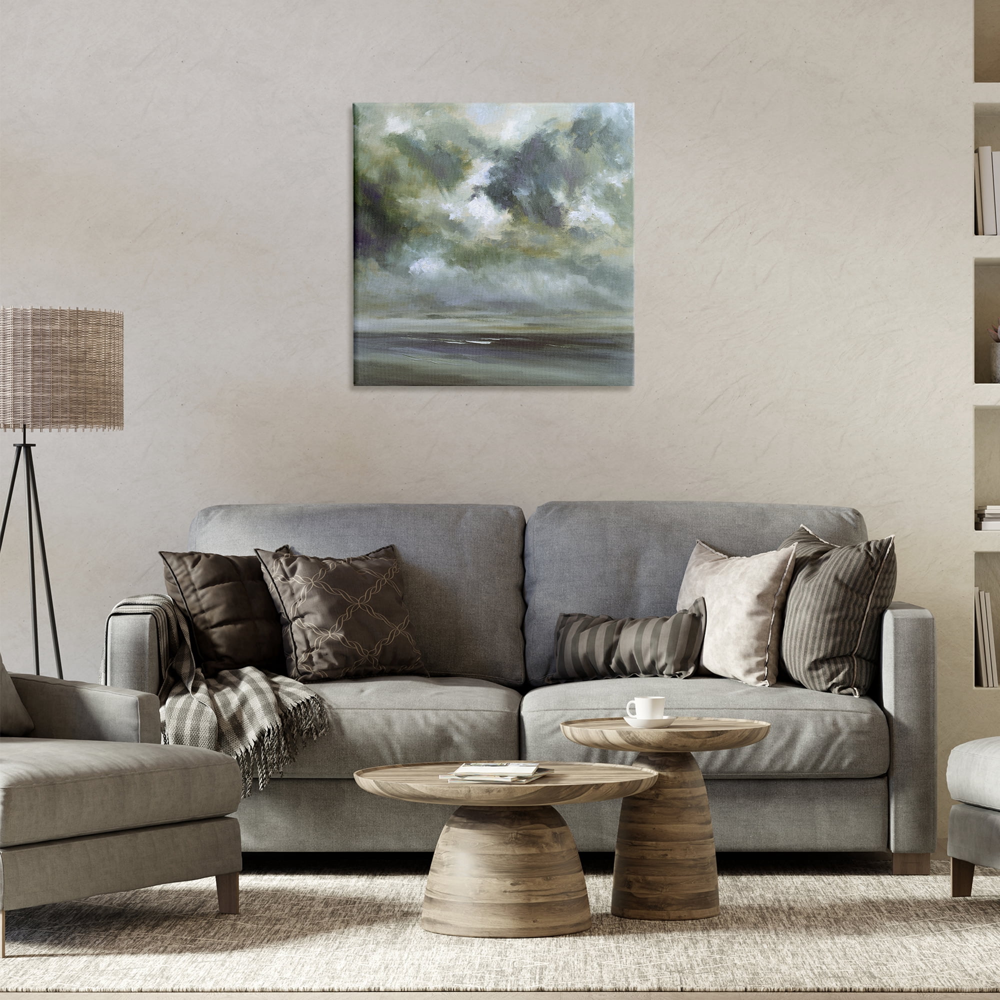 Stupell Industries Grey Clouds over Beach Landscape & Nature Painting Wrapped Canvas Art Print Wall Art, 24 x 24