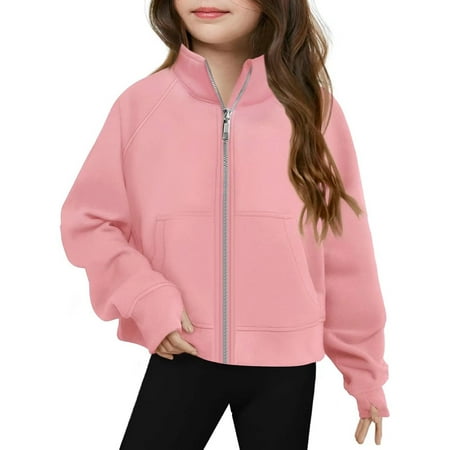 

RYDCOT 5-14 Years Girls Zip Up Sweatshirts Casual Long Sleeve Lightweight Jacket with Pocket Fall Winter Clothes for Teen Girls Thumb Hole Clearance