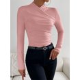 thumbnail image 3 of Michellecmm Women's Spring Elegant Slim Tops Solid Color Long Sleeve High Neck Ruched Wrap T-Shirt Clubwear, 3 of 7