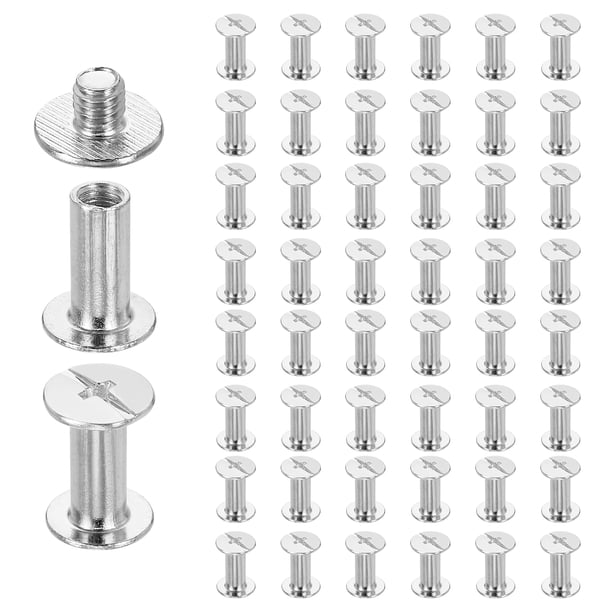 Uxcell 50set Tornillo Chicago M5 x 13mm 15mm Longitud Metal Phillips Remache Tornillo perno para Bricolaje Cinturón de Cuero Bolsa Artesanía Encuadernación de Libros, Blanco