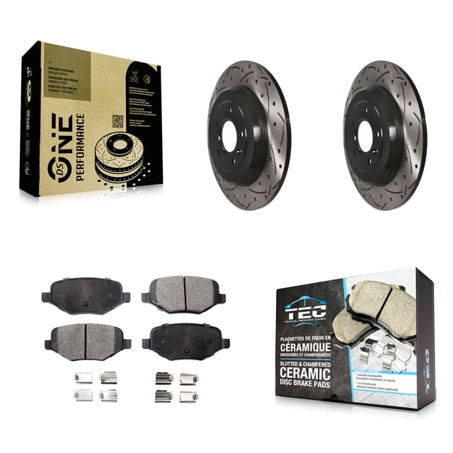 Transit Auto Rear Coated Drilled Slotted Disc Brake Rotors and Ceramic Pads Kit for Car Ford Explorer Edge Flex Lincoln Taurus MKX MKT MKS KDT-100459