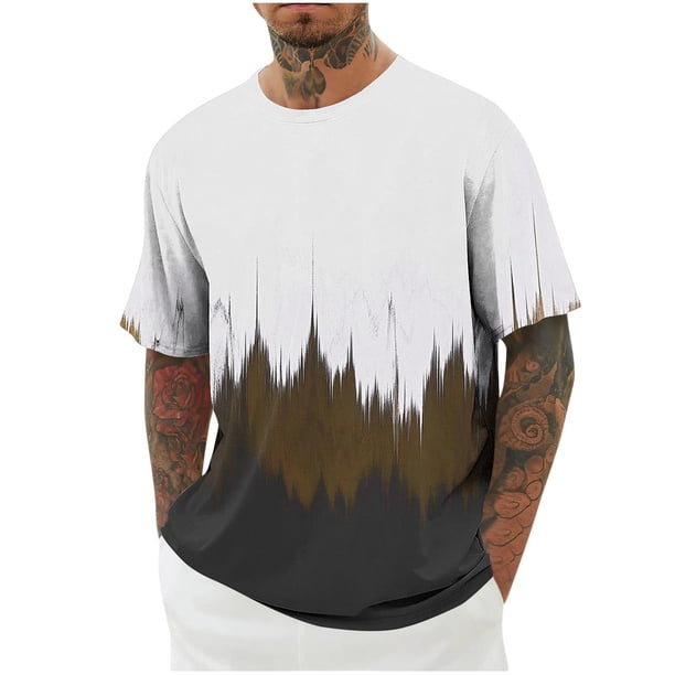 Camisas de Manga Larga para Hombres Imprimir Casual Cuello Redondo Blusa de Manga Corta, Camisas de Lino para Hombres