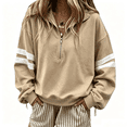 thumbnail image 2 of Sewkxo Women Half Zip Striped Pullover Lapel Zipper Up Long Sleeve Sweatshirts Solid Trendy Loose Fit Casual Quarter Zip Tops,Khaki 2XL, 2 of 5