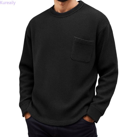 Kureaily Long Sleeve Knit Relaxed Fit Top For And Autumn Casual Crew Neck Thermal Shirt For Everyday Wear Lightweight Short Sleeve T-Shirt, Size Large