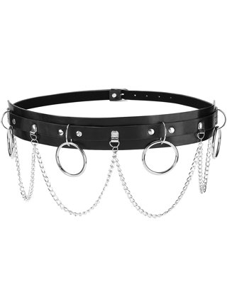 Women Punk Binding Harness Faux Leather Waist Belt Metal Chain Straps  Gothic Fashion