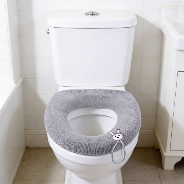 Funda de asiento de inodoro de poliéster, suave, de vellón grueso, reutilizable, lavable a máquina, fácil de instalar, ideal para dormitorios, decoración de baño, decoración de habitaciones, artículos