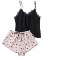 thumbnail image 5 of Wdfiry 2 Piece Pajamas Sets for Women Summer Plus Size Silk Satin Sleepwear Sets Lace Cami Tops and Black Dot Shorts Pajamas Sets, 5 of 5