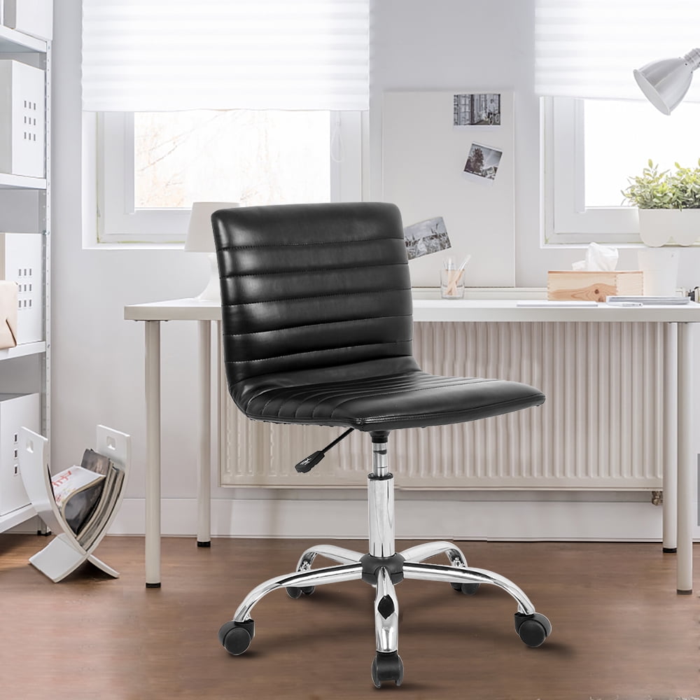 Modern Adjustable Low Back Armless Ribbed Task Desk Chair, Black, BIFMA