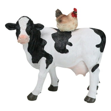 Western Country Rustic Farmhouse Holstein Cow With Hen Chicken Figurine