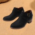 thumbnail image 4 of NECHOLOGY Botas Mujer Adulto Femenino Zapatos Botines mujer Cuero Artificial Otoño E Invierno Tacones Bajos Gruesos Cremallera Botines Cortos Zapatos De Punta Redonda (Black, 7.5), 4 of 5