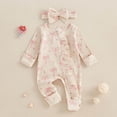 thumbnail image 2 of larppty Newborn Baby Girl Fall Winter Clothes Coming Home Outfit Ruffle Romper Cute Ribbed Knit Jumpsuit Headband, 2 of 7