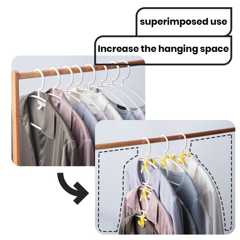 6-Pack Space Saving Hanger Hooks - Double Hang Closet Organizer, White Plastic Hooks