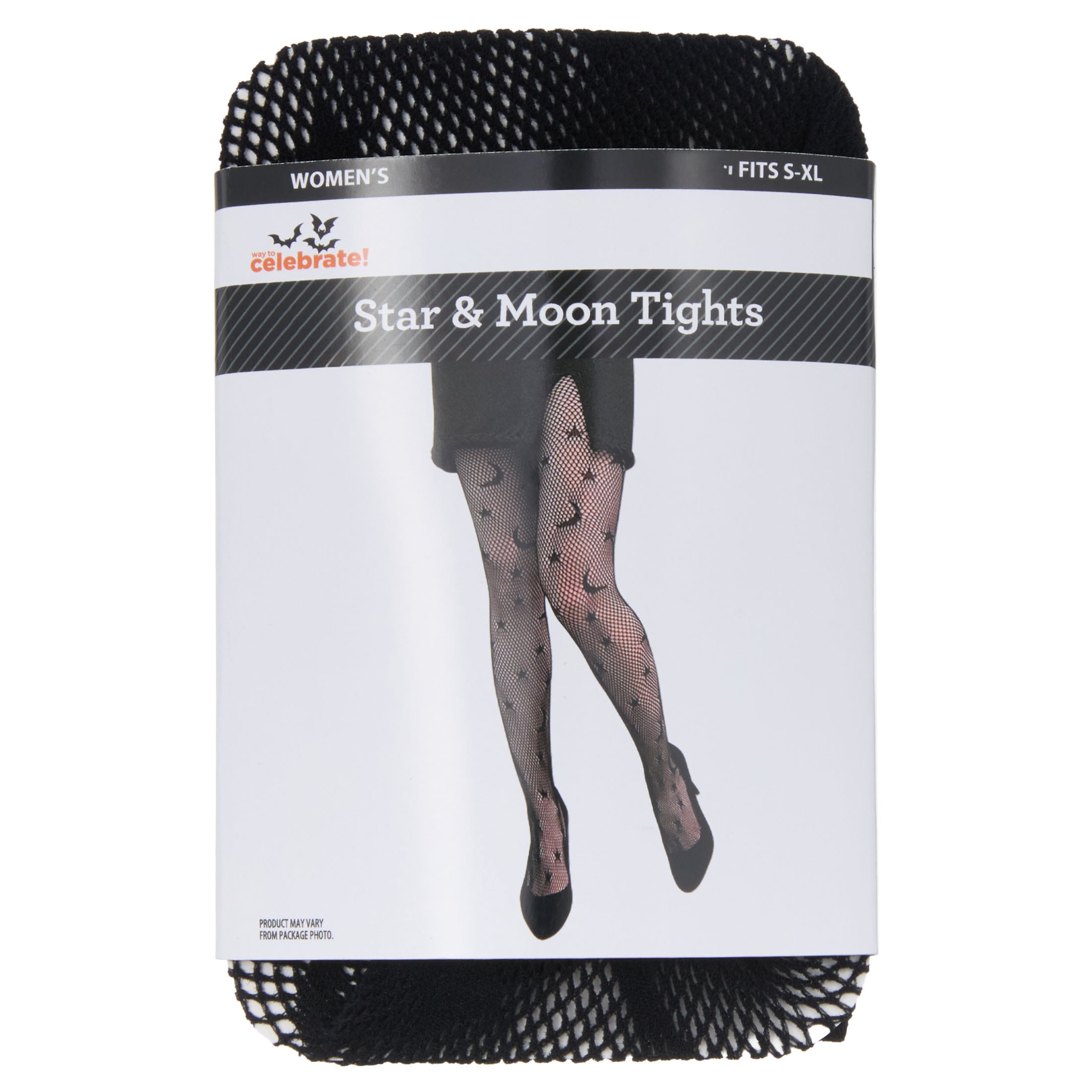 Star and Moon Tights Costume Accessory for Adults, Black, S-XL, Halloween by Way To Celebrate