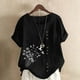 thumbnail image 2 of Vestidos Casuales Para Mujer, Blusas De Mujer De Moda Blusa informal de lino con cuello redondo, manga corta y botones para mujer, 2 of 7