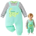 thumbnail image 2 of Akiihool New Born Outfits Baby Boy Newborn Baby Boy Clothes Set 2pcs Long Sleeve Top and Pants Suit Toddler Baby Fall Winter Clothes Green,9-12 Months, 2 of 9