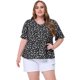 thumbnail image 3 of Women's Plus Size Tops for Women V Neck Floral Print Ruffle Short Sleeve Tiered Babydoll Blouses Black 1X, 3 of 6