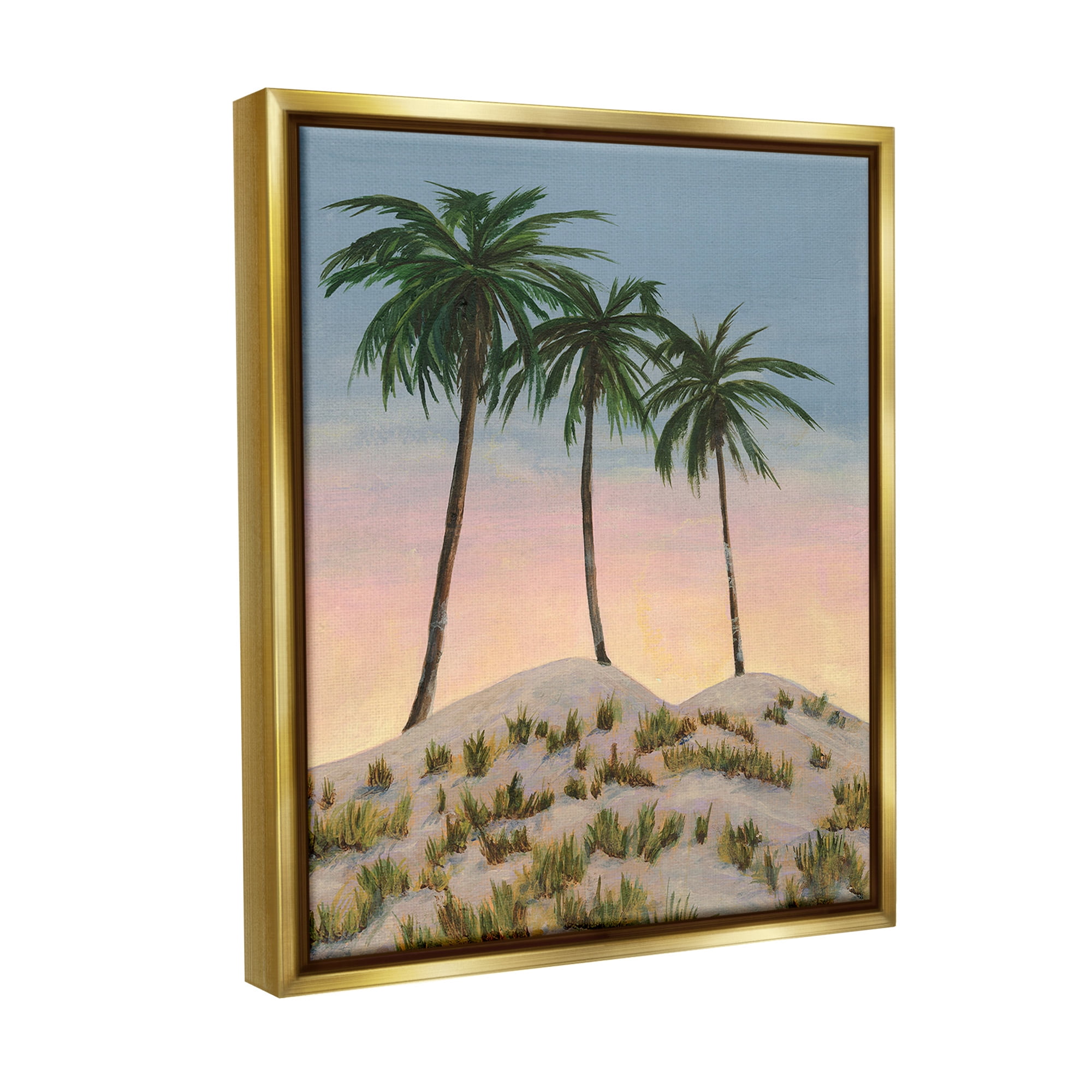 Stupell Industries Palm Trees on Hill Landscape Painting Gold Floater Framed Canvas Art Print Wall Art, 17 x 21