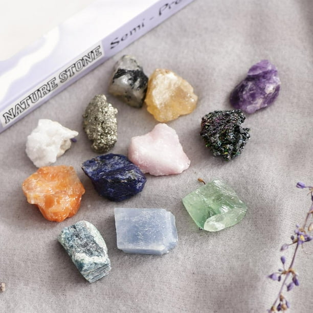 12 Unids Muestras de Minerales y Rocas Yotijar Hoja Almacenamiento Juguete para Aprendizaje de Ciencia 12 piezas