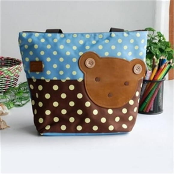 KB-BXY8023-BLUE 13.3 x 5.1 x 10.6 in. Bear Skyblue - Blancho Applique Kids Fabric Art Tote Bag & Shopper Bag Blue