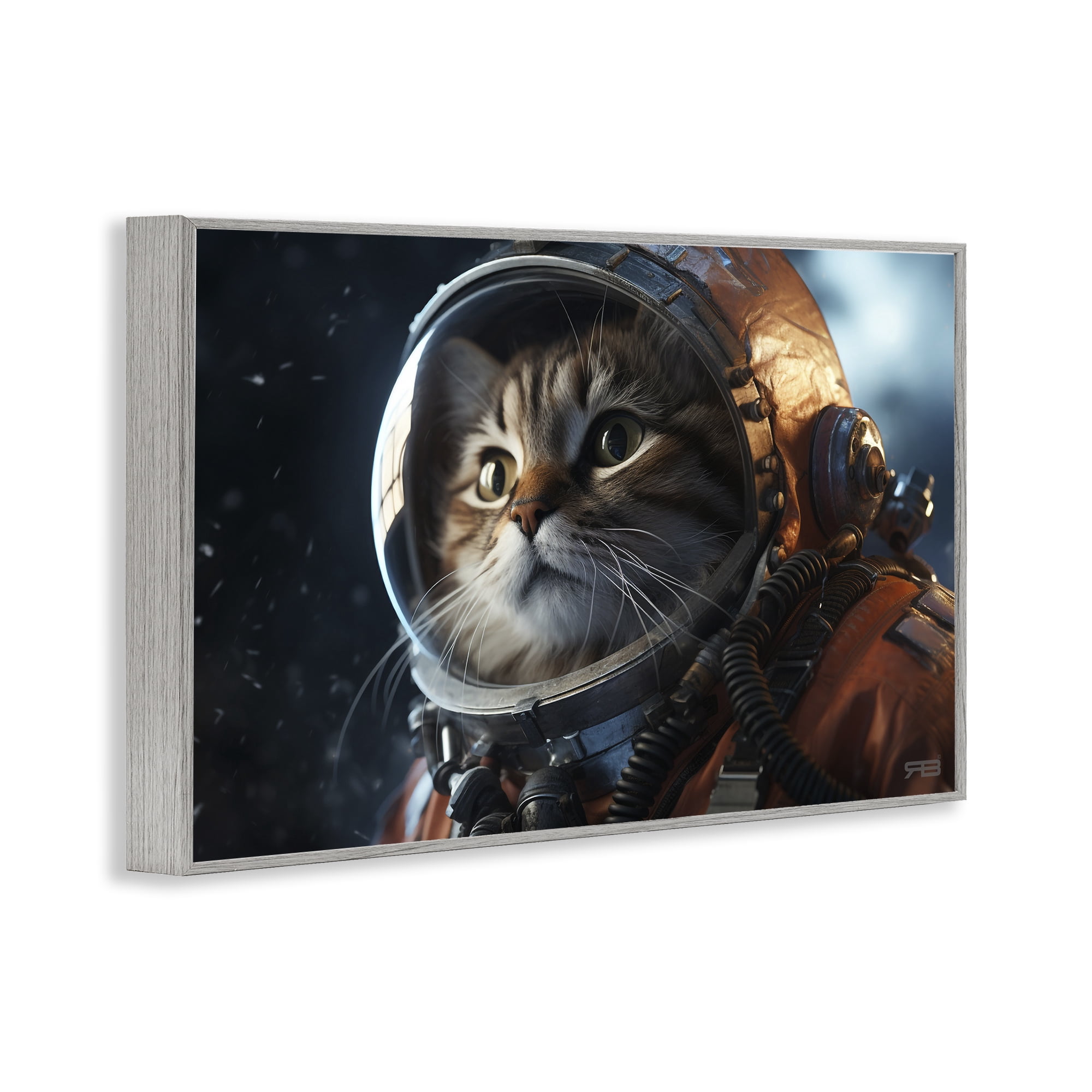 Stupell Industries Astronaut Cat in Space Animals & Insects Painting Gray Framed Art Print Wall Art, 30 x 20