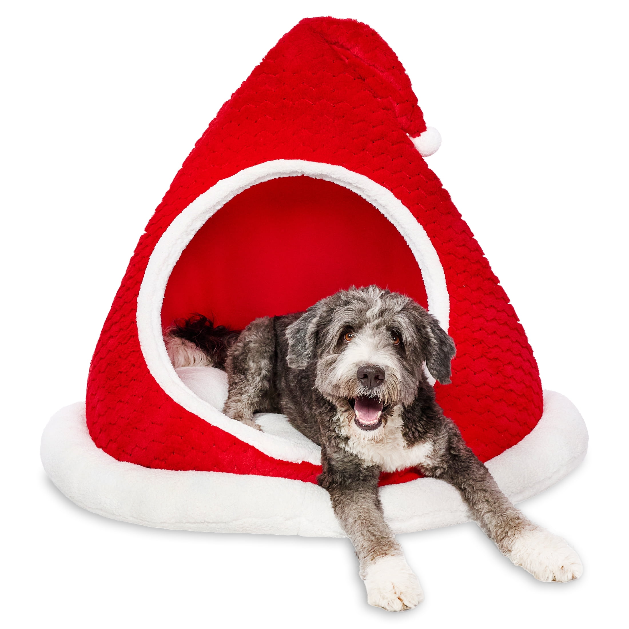 Vibrant Life Santa's Hat Extra Large Holiday Pet Bed, Red and White, 46" x 38" x 46"