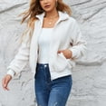 thumbnail image 2 of Abrigo esponjoso Manga larga Bolsillos con puños acanalados Cremallera Cuello vuelto Chaqueta esponjosa para mujer Blanco S, 2 of 6