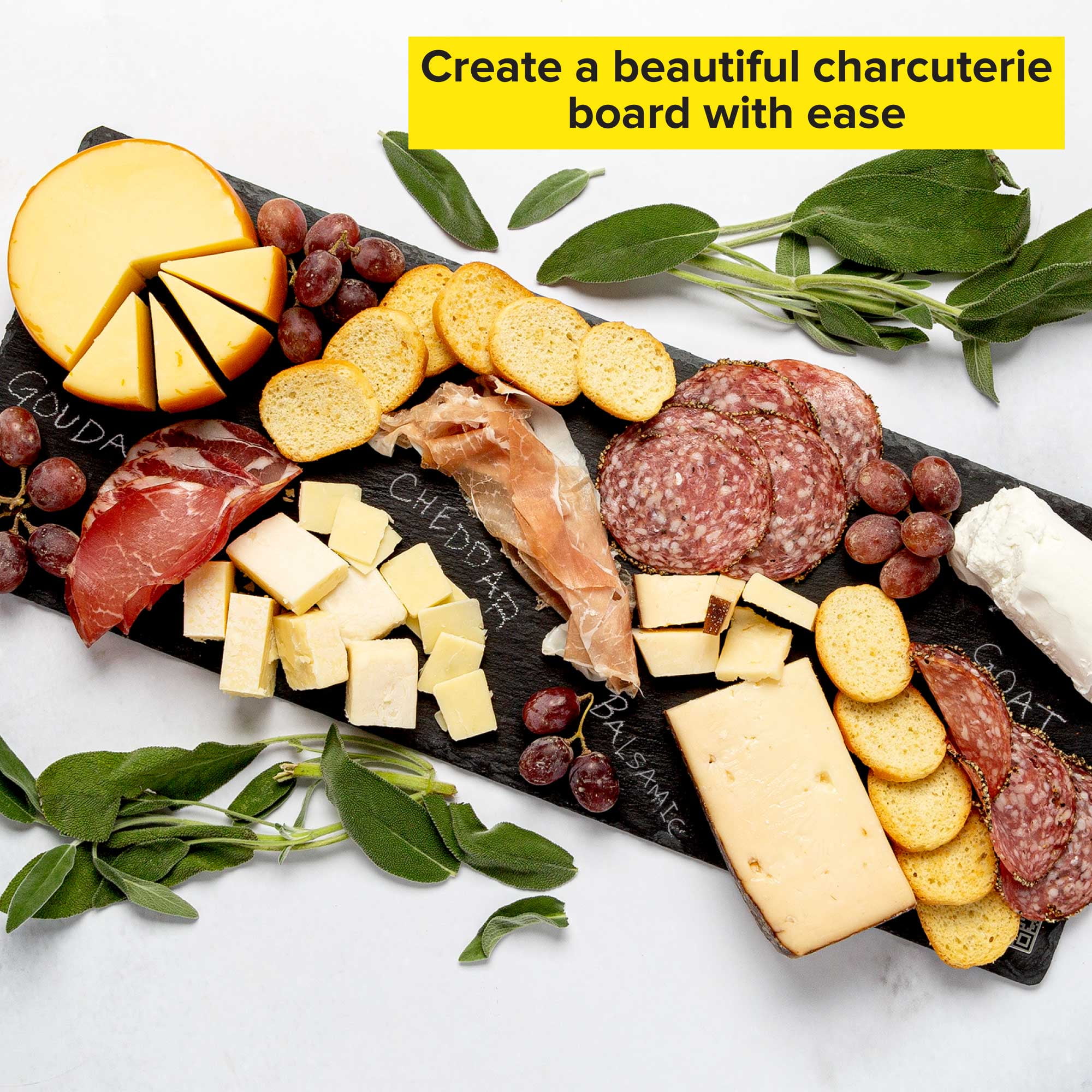 Tasty Natural Slate Cheese Board and Charcuterie Board Tray with Chalk, 18" x 7"