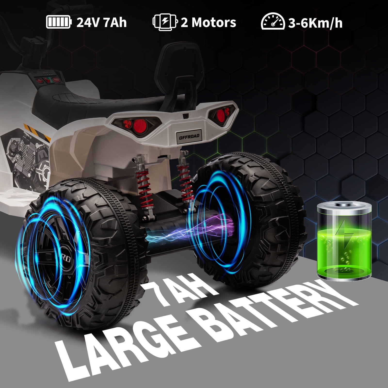 24V 2-Seater Electric Kids ATV Ride-On Car – Dual 550W Motors, Off-Road 4-Wheeler, 14.4'' Wheels, LED Lights, Music, High/Low Speed, For Boys & Girls Ages 3-8