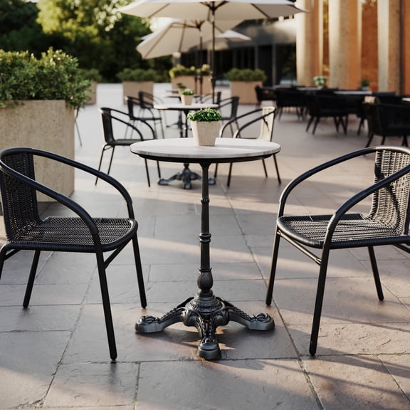 Flash Furniture 24" Round Indoor Outdoor Tabletop in White Faux Marble with TopGuard HPL Technology and 22.75" x 22.75" Black Cast Iron Bistro Table Base