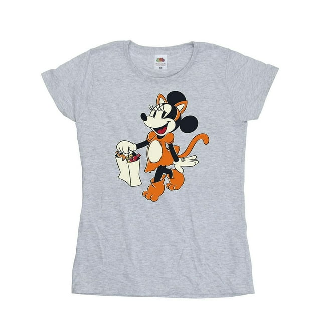 Mickey Mouse Womens Cat Trick Or Treat Minnie Mouse Cotton T-Shirt