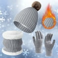 thumbnail image 2 of Bibifish Womens Hat Gloves Scarf Sets 3 Pc Lined Classic Cable Knitted Beanies Hat Touchscreen Gloves And Long Scarves For Cold Weather, 2 of 3