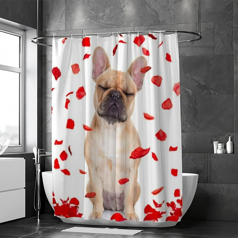 Coolnut Bath Shower Curtain Liners French Bulldog with Red Rose Petals 60x72in Polyester Waterproof with 12 Curtain Hooks Bathroom Accessories Decoration Walmart