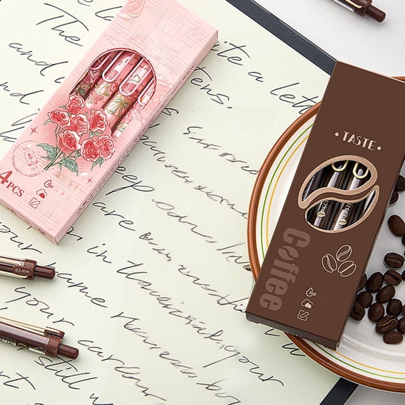 AYktou 4 Pcs Ballpoint Pens, 0.5 mm Fine Point Pens Black Ink Pens, Coffee Rose Cream Scented Retractable Pens, High-Color Special Brush Pen Smooth Writing Office Work Pen Soft Grip Ball Point