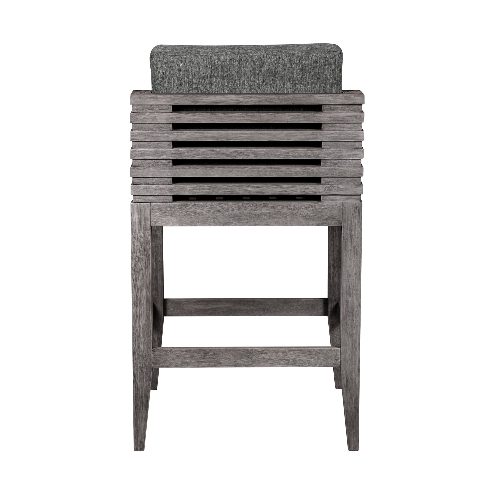 Vivid Outdoor Patio Bar Stool in Gray Eucalyptus Wood with Gray Olefin Cushions - Set of 2