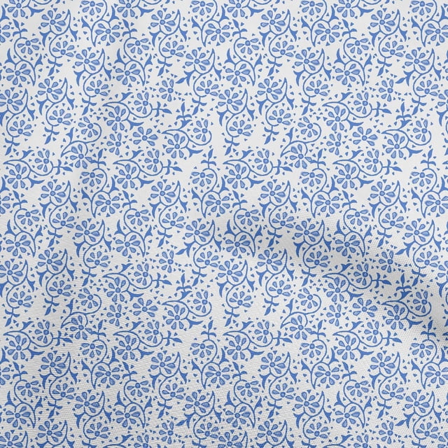 oneOone Rayon Blue Fabric Block Craft Projects Decor Fabric Printed By The Yard 56 Inch Wide-QG