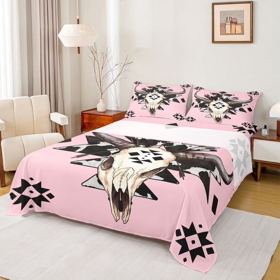 Castle Fairy Bull Skull Twin Sheet Sets for Boys Girls,Tribal Aztec Bedding