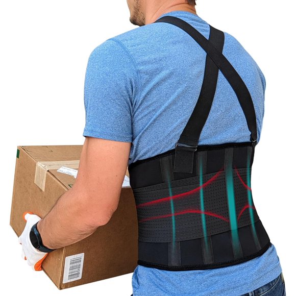 Cinturón de soporte lumbar ajustable con tirantes - Soporte de trabajo resistente para hombres y mujeres - Protección lumbar de resistencia industrial para construcción, almacén, mudanzas y seguridad