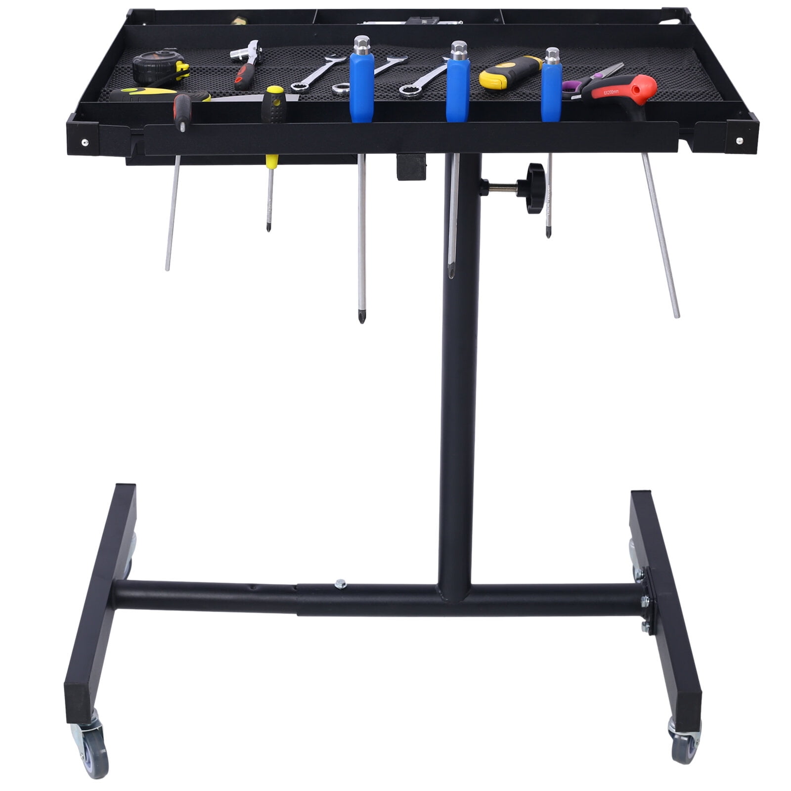, Adjustable Tear Down Work Table with Drawer for Garages, Repair Shops, and DIY, Portable, (4) 2.5" Swivel Casters, 220 Pound Capacity, Rubber Corners, Heavy Duty Steel,black, Black ,Metal ,