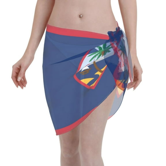 Womens Flag Of Guam Coverups Beach Short Sarong Sheer Chiffon Cover Up Bikini Wraps