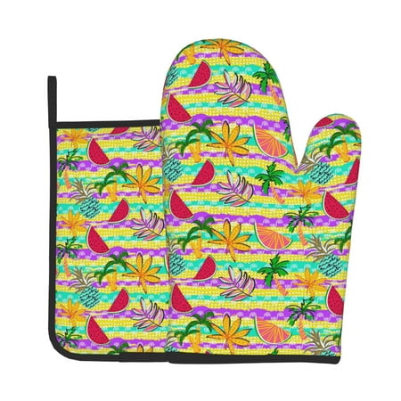 

KLL Multicolored Tropical Pattern Oven Mitts and Pot Holders 2pcs Sets for Kitchen Oven Mitt Heat Resistant 536°F Oven Gloves for Kitchen Cooking and Baking