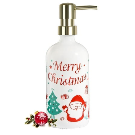 GM GMISUN 1 Pcs Christmas Glass Soap Dispenser with Pump for Kitchen and Bathroom 16oz