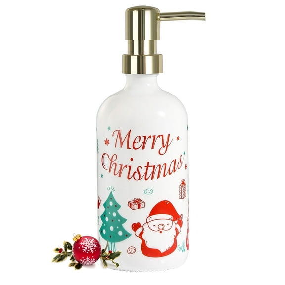 GM GMISUN 1 Pcs Christmas Glass Soap Dispenser with Pump for Kitchen and Bathroom 16oz