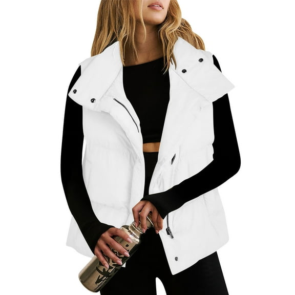Sokhug Womens Oversized Puffer Vest Sleeveless Lightweight Zip Up Padded Gilet Warm Coat Outwear with Detachable Hood