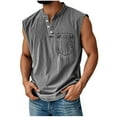 thumbnail image 2 of LODIENY Tank Tops Henley Shirts for Men Sleeveless Gym Workout Running Beach Summer Vintage Button Down V Neck Solid Muscle T-Shirts with Pockets Gray XXXL, 2 of 6