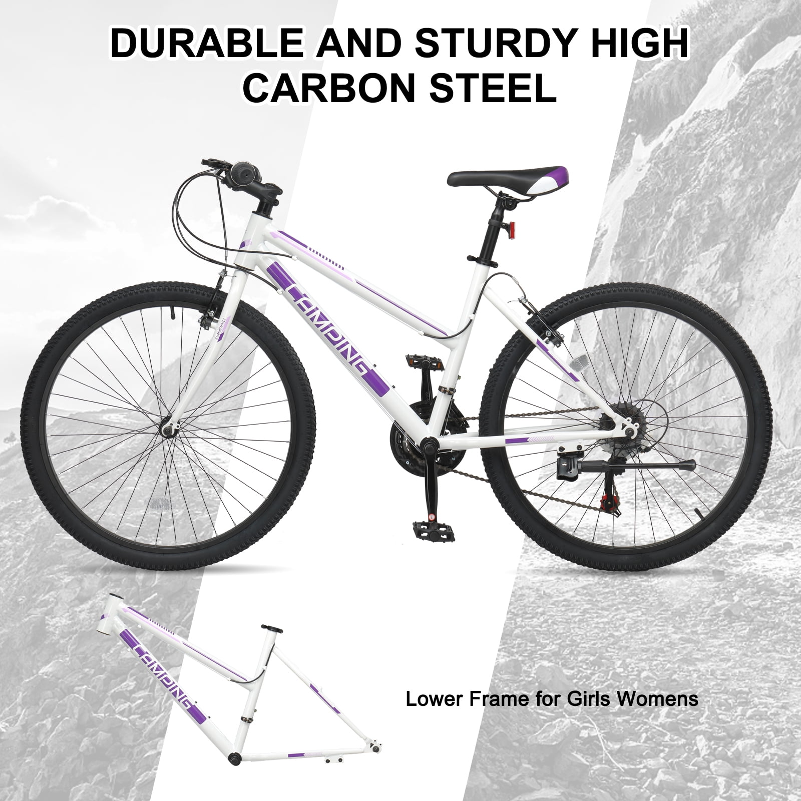 Ktaxon 26 inch Mountain Bike for Women, Dual V Brakes 21 Speeds Women Bike, Purple White