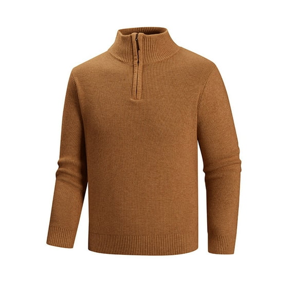 Handshe Men's Casual Sweaters, Autumn Winter Fashion Stand Collar Half-Zip Stretch Pullovers, Long Sleeve Layering Tops for Outdoor Activities and Daily Wear,Plus Size
